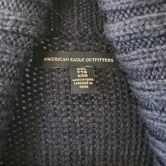 American Eagle Fair Isle Cardigan Chunky Knit Cream Navy Pockets, Size Xxl - Picture 7 of 12